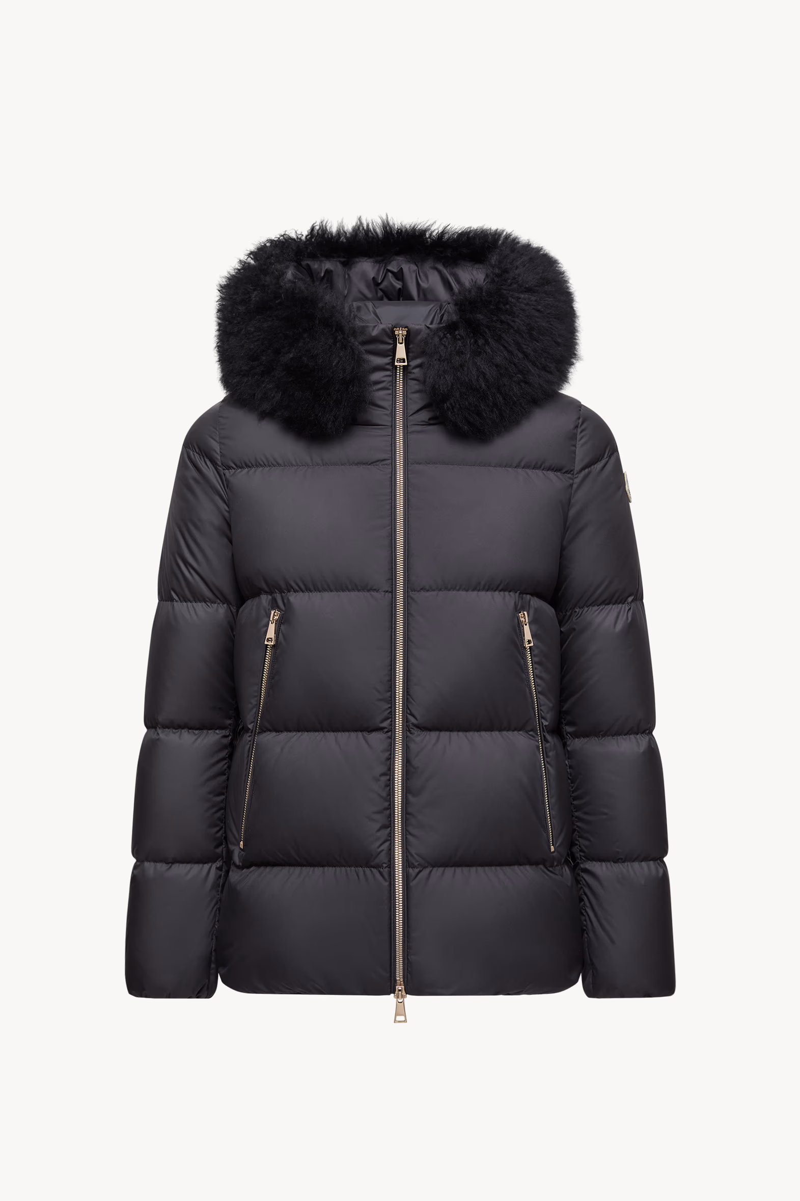Laichefur Hooded Shearling-Trimmed Short Down Jacket Women Black Moncler 2
